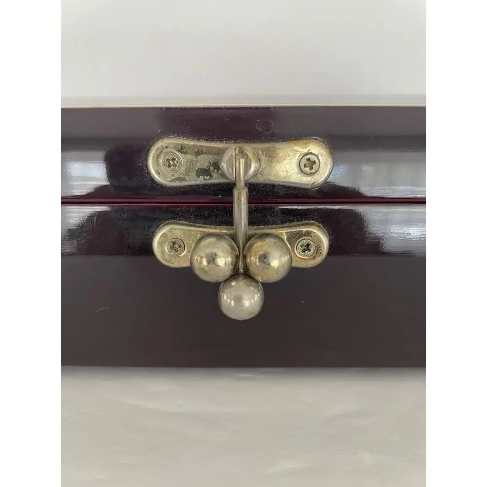VTG Kimco Japan Wooden Jewelry Box Floral Inlay Gold Velvet Lining Mirror